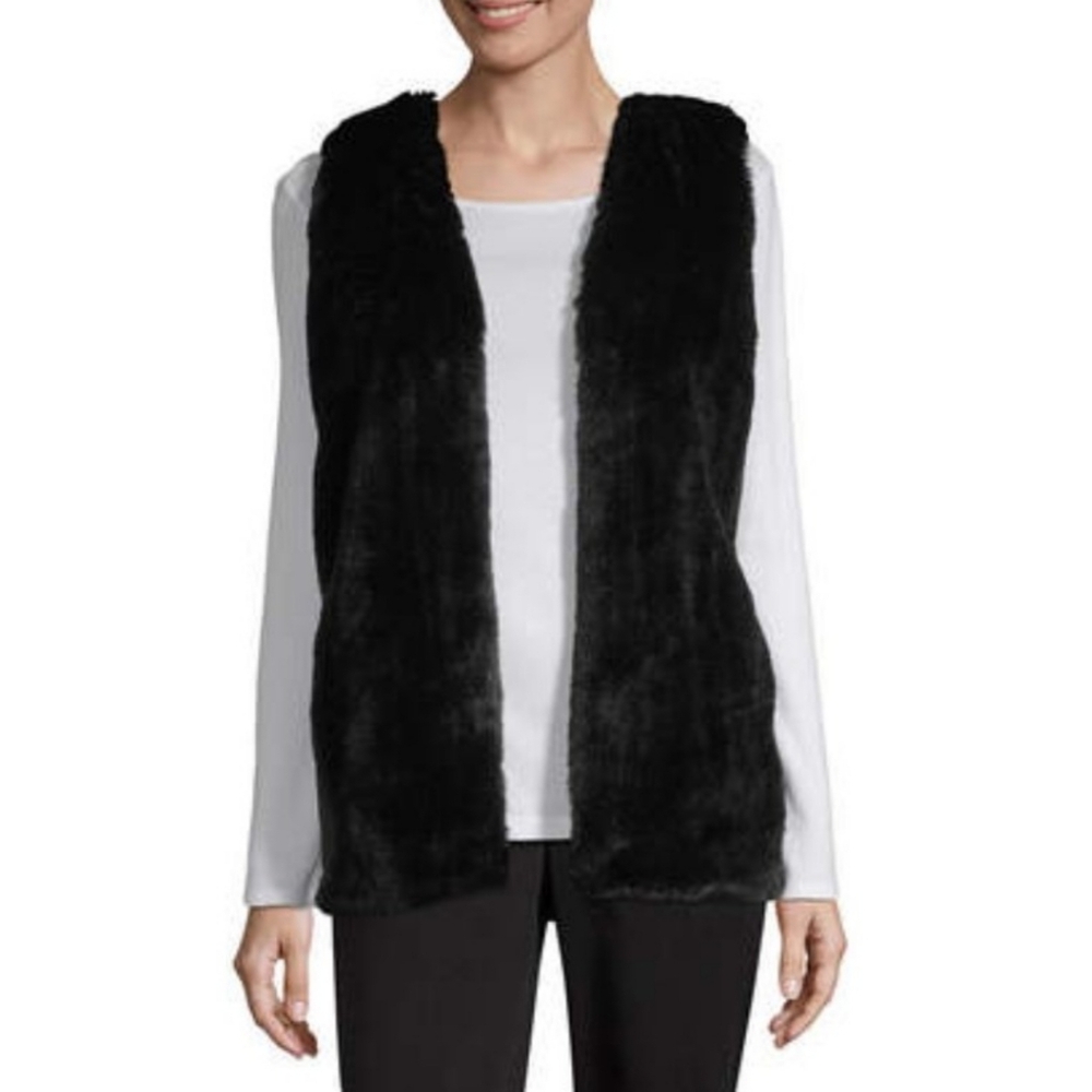 Liz Claiborne Career Faux Fur Vest Black Size L
